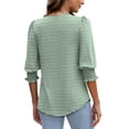thumbnail image 5 of Top elegante casual de manga 3/4 para mujer XIEERDUO Green Stripe, 5 of 5