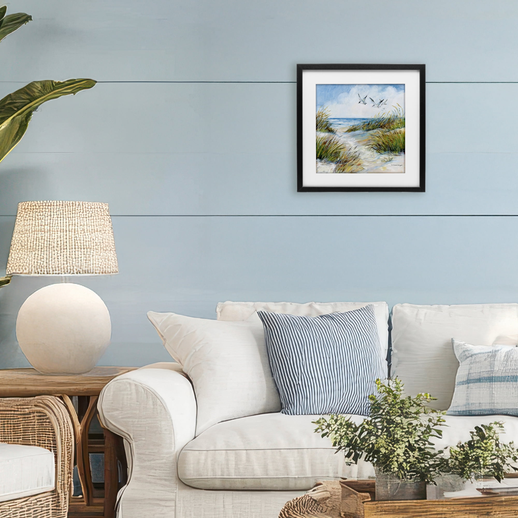 Stupell Industries Beach Path Seagulls Overhead Black Framed Print Under Glass, design by Susan Winget