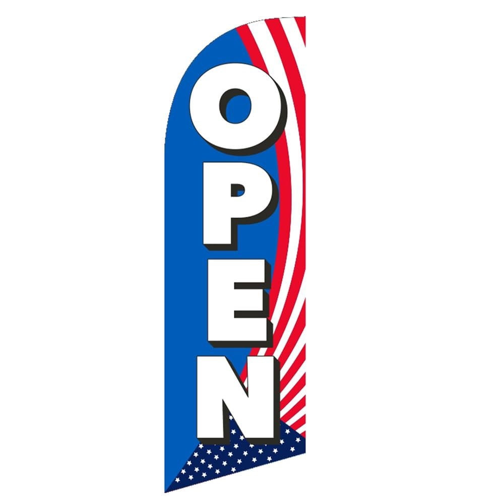 Open blue 6FT patriotic Swooper Feather Flag Advertising Banner with Complete 8FT pole kit and Ground Spike