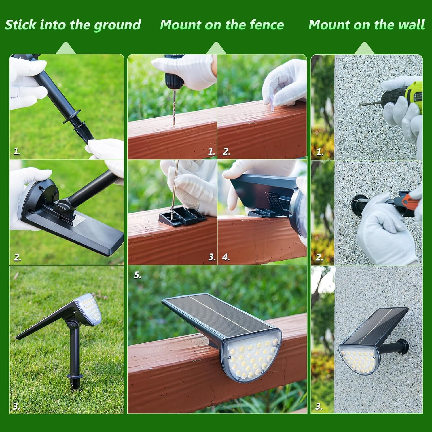 JSOT 2 Pack 600lm Solar Spotlight, Bright Solar Landscape Lights, Christmas Solar Powered Outdoor Lights for Driveway, Pathway, Garden, Backyard, Warm Light