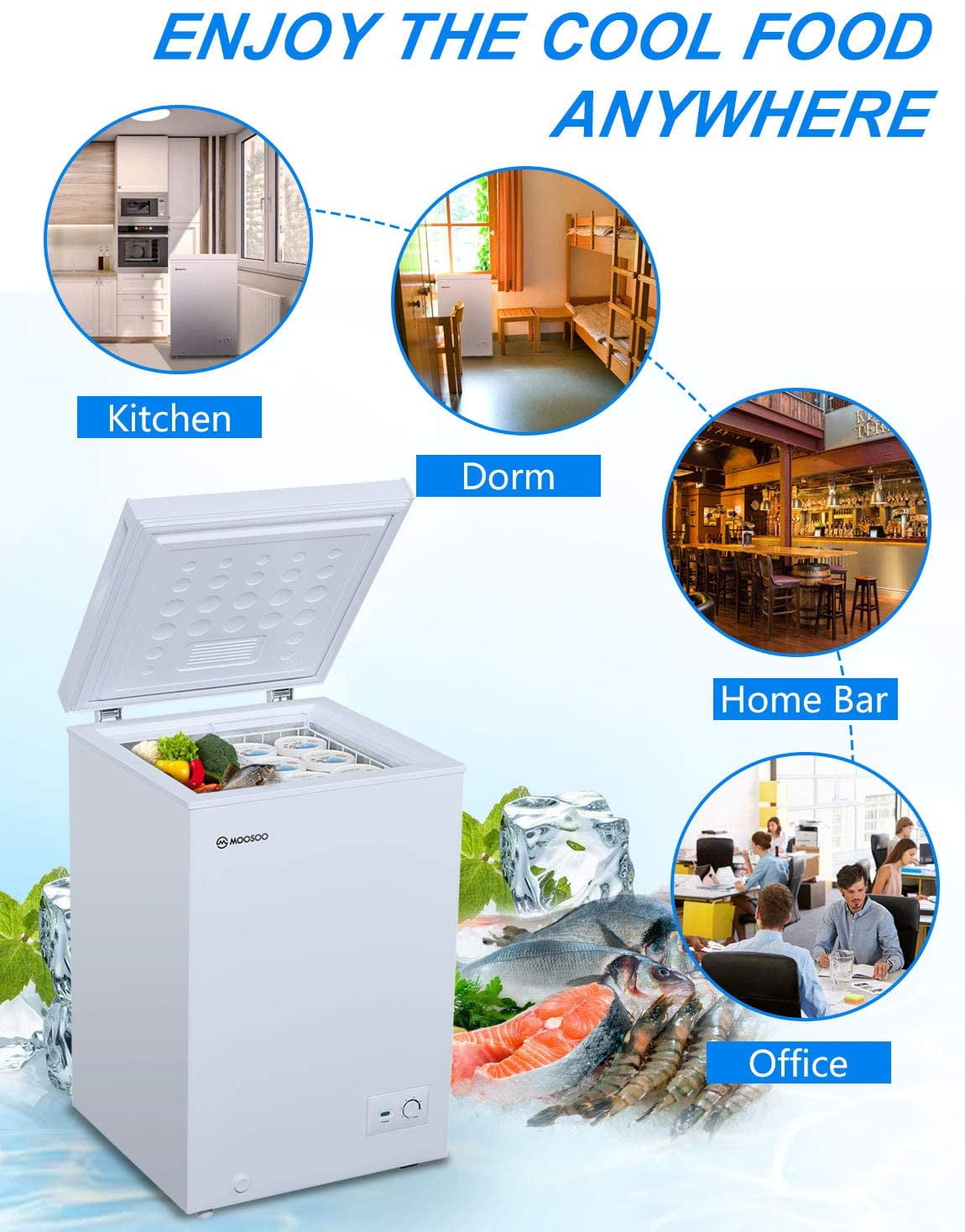 17.67 Large White 3.5 Cubic Feet with Removable Storage Basket Deep Freezer 7 Gears Temperature Control Energy Saving CSA Certificated MOOSOO Chest Freezer