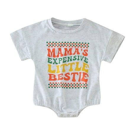 

Toddler Baby Girls Climbing Clothes Short Sleeve Letter Prints Pullover Romper Sweatshirt Bodysuits For 6-12 Months