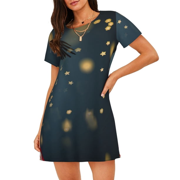 Fotbe North American Bald Eagle Bata de Dormir para Mujer con Estampado, Camisón de Algodón de Manga Corta, Ropa de Dormir Casual