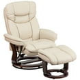 thumbnail image 2 of Emma + Oliver Multi-Position Recliner & Curved Ottoman with Swivel Wood Base in Beige Leather, 2 of 12