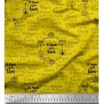 thumbnail image 1 of Soimoi Yellow Georgette Viscose Fabric To Travel Is To Live Text Printed Fabric 1 Yard 42 Inch Wide, 1 of 1