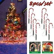 8pcs/Set Outdoor Solar Christmas Decoration Lights Star Candy Cane Lights Christmas Decoration