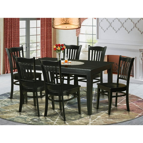 East West Furniture 7 Piece Kitchen Table Set Consist of a Rectangle Dining Table and 6 Dining Room Chairs, 36x60 Inch, Black