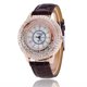 thumbnail image 1 of Reloj de pulsera con correa de cuero PU de cuarzo con diamantes de imitación y esfera redonda de moda (marrón), 1 of 2