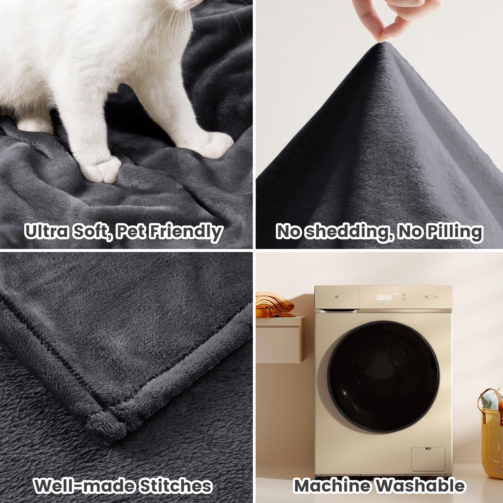 IR Imperial Rooms Flannel Fleece Bed Blanket 310 GSM Microfiber Lightweight Warm Fluffy Cozy Plush Adult Gray Queen Size