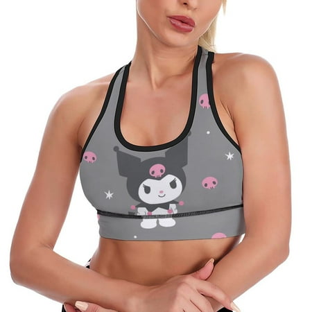 Kuromi Pink Skulls Women s Sports Bras Padded Crop Top Workout Slimming Yoga Tank Tops Camisole Vest Activewear Fitness Running Racerback With Built In Bra