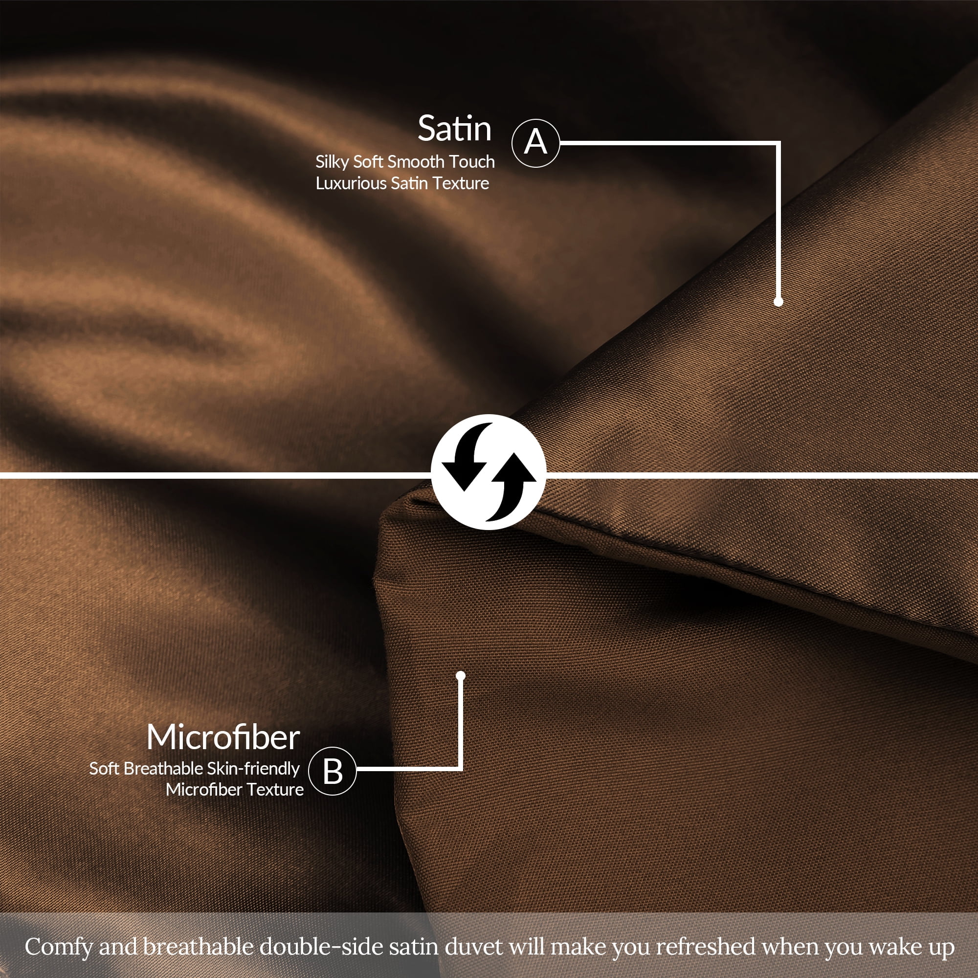 Whale Flotilla 3-Piece Reversible Silky Satin King Size Comforter Bedding Set, Lightweight Luxury Comforters with 2 Pillowcases All-Season, Brown