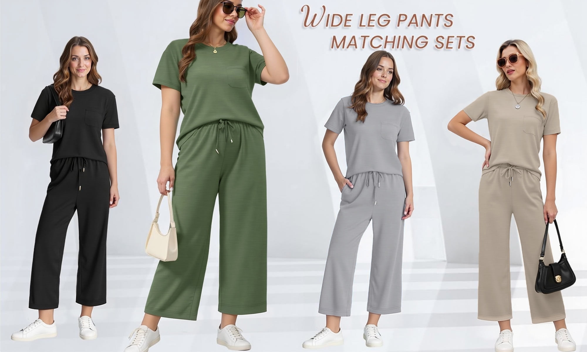 Fantaslook 2 Piece Sets for Women Casual Summer Travel Vacation Outfits Short Sleeve Tops Wide Leg Pants Lounge Sets