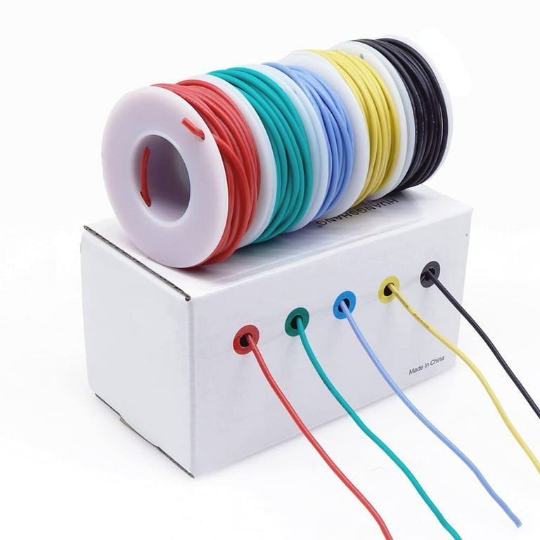 Treedix 5pcs 22AWG Wire Flexible Silicone Hookup Wire 22 Gauge Tinned Copper Jumper Wires Silicone Rubber Insulated 5 Color Cable