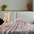 thumbnail image 3 of Plaid Soft Flannel Fleece Throw Blanket, Diagonal and Vertical Stripes in Checkered Pattern in Pastel Tones, Cozy Plush for Indoor and Outdoor Use, 50" x 60", Lavender and Burnt Sienna, by Ambesonne, 3 of 5