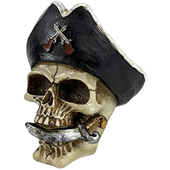 Urbalabs Dread Pirate Creepy Skull Warrior Steampunk Skull with Horns Skull Statue Skeleton Head Creepy Figurine Skull Gothic Decor Viking Decor Statue Goth Room Horror Decor