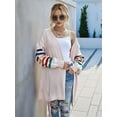 thumbnail image 4 of Women'S Long Open Front Cardigan Striped Color Block Loose Knit Sweaters Outwear Coat Pink L, 4 of 8