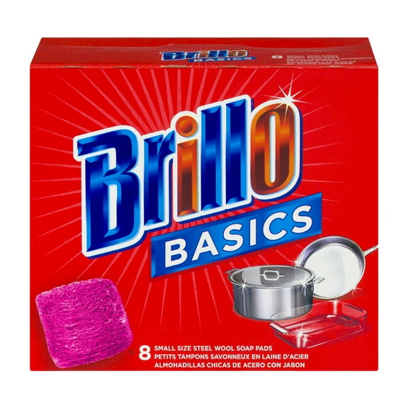 Brillo Basics Steel Wool Scrub Pads, Original Grease-Fighting Soap - Unscented, 8 Count