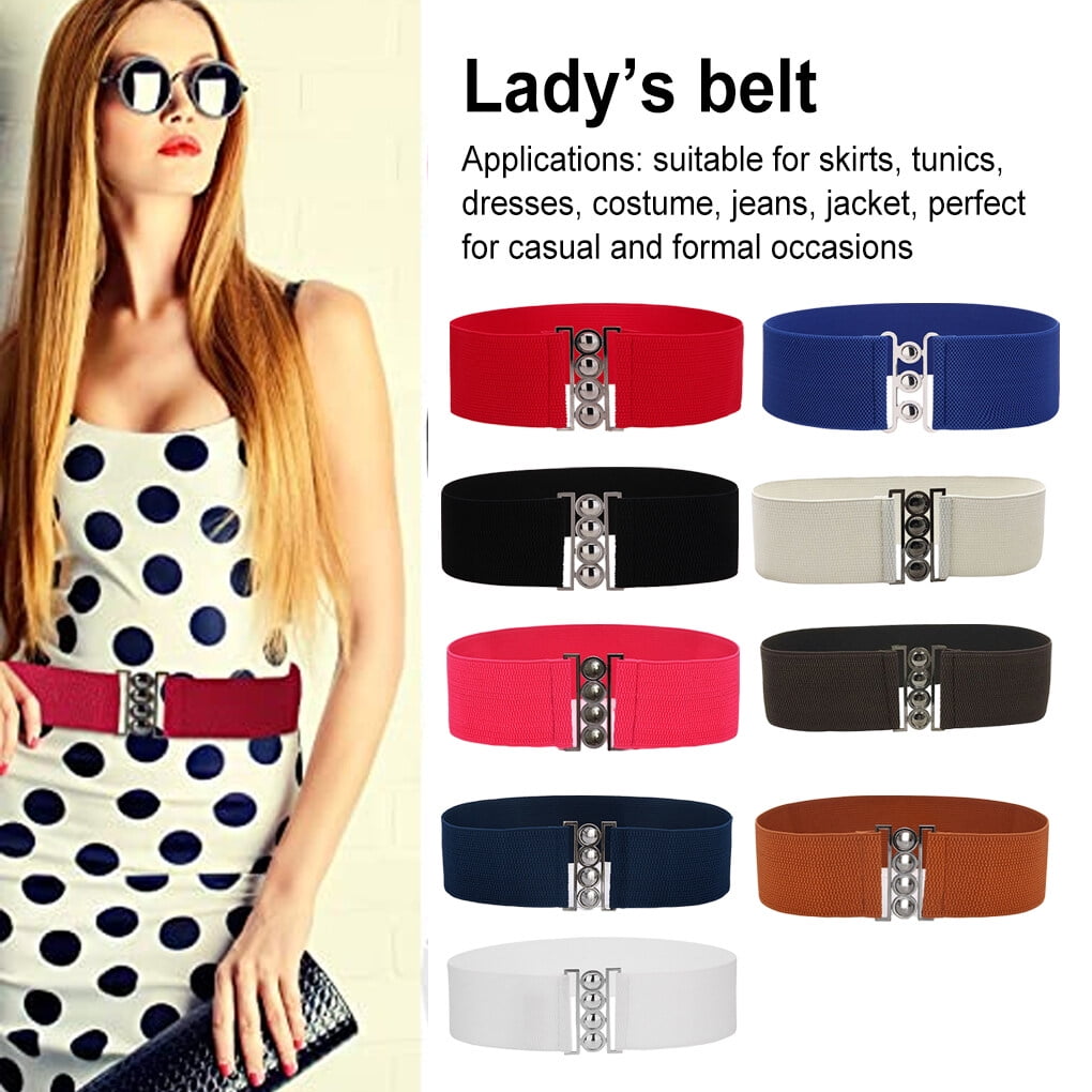 Electronicheart Dress Belt Elastic Simple Style Universal Adjustable Comfortable With Buckles Multicolor Valentines Day Belts For Women Dresses White