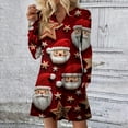 thumbnail image 2 of Women's Christmas Printed Dress Loose Fit V-Neck Casual Long Sleeze Holiday Party Dress, Flowy A-Line Vintage Style with Festive Pattern,Red,Size L, 2 of 5