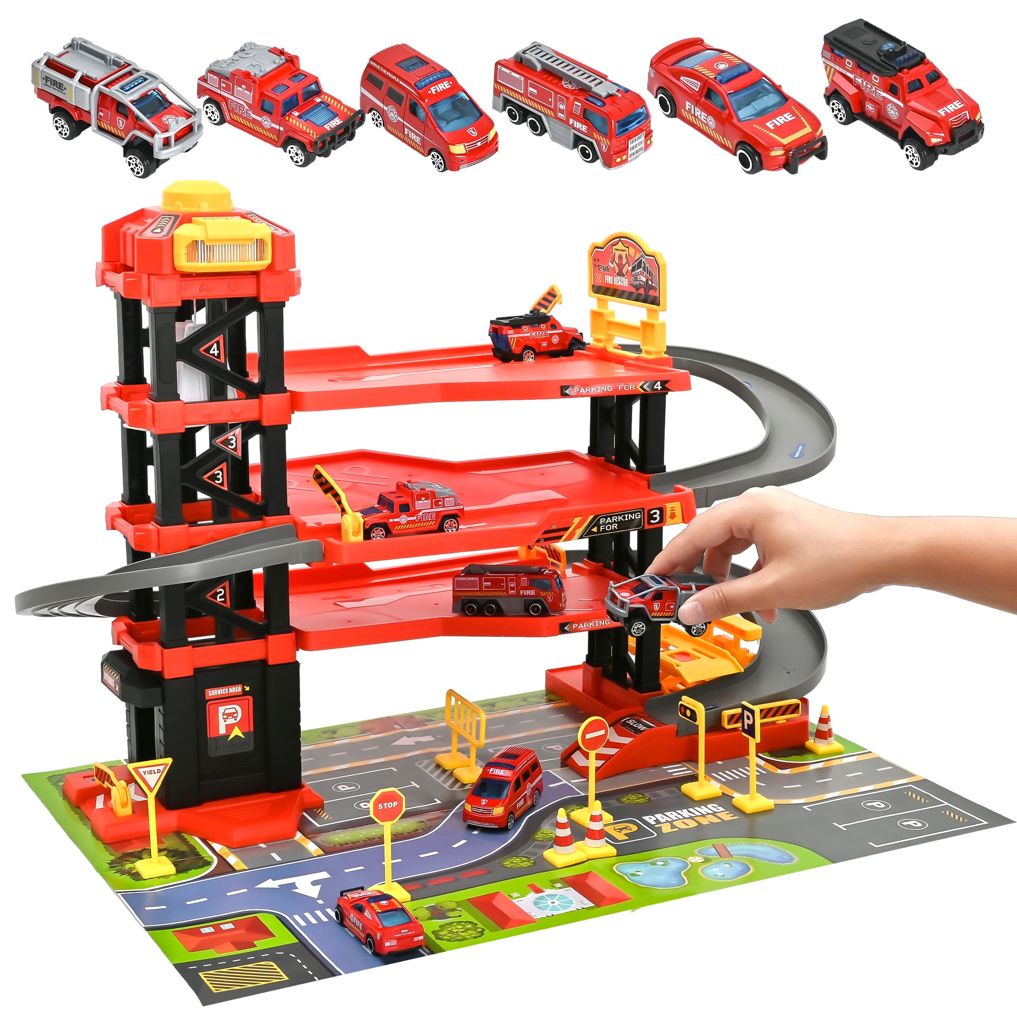 Garage Track Car Toy,Wheel Shaped Race Parking,roleplay Parent-enfant  Playset, Cadeau pour les enfants Garçons Filles 6-12