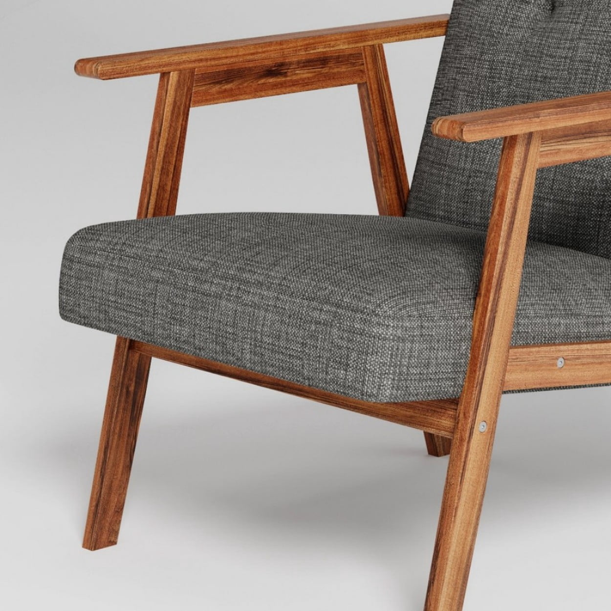 Modern Accent Chair, Fabric Upholstered Armchair with Tufted Details and Wooden Frame, Light Gray Lounge Chair for Living Room, Bedroom & Office, Gray