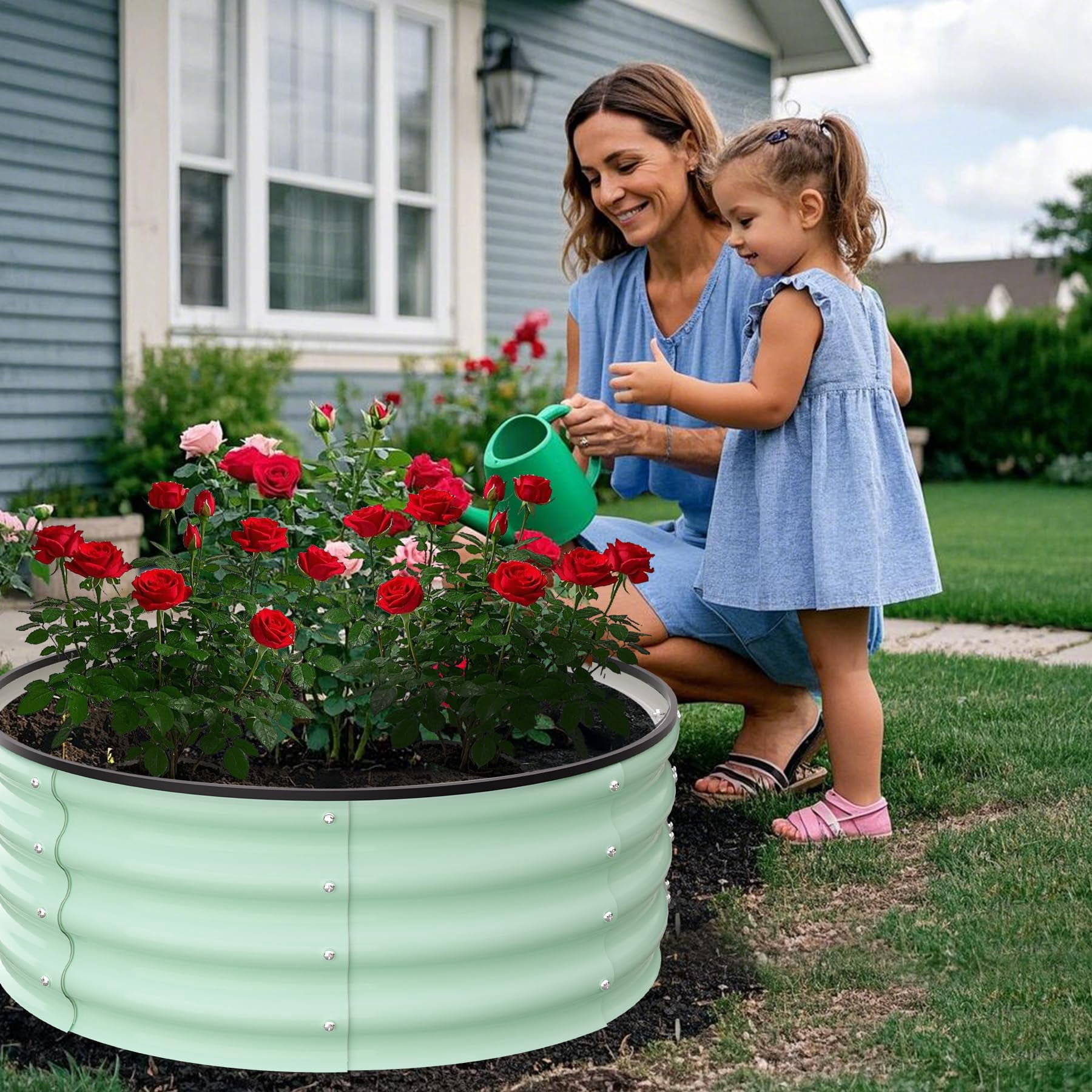 Yeshouse Round Galvanized Raised Garden Bed - 2FT/3FT/4FT Sizes - Outdoor Flower & Vegetable Bed - Heavy - Duty & Open - Bottom Design