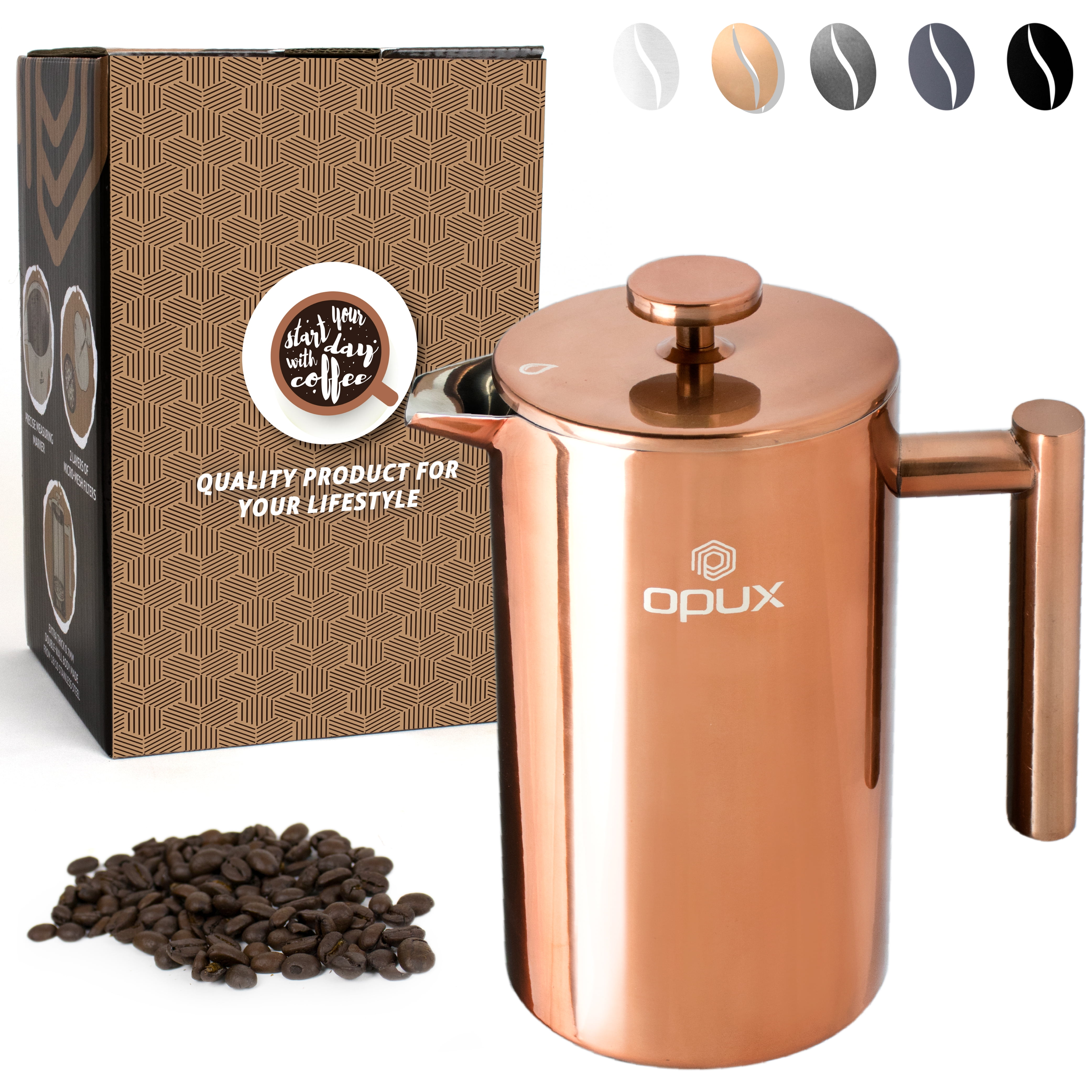 OPUX Premium Stainless Steel French Press, Double Wall Coffee Maker