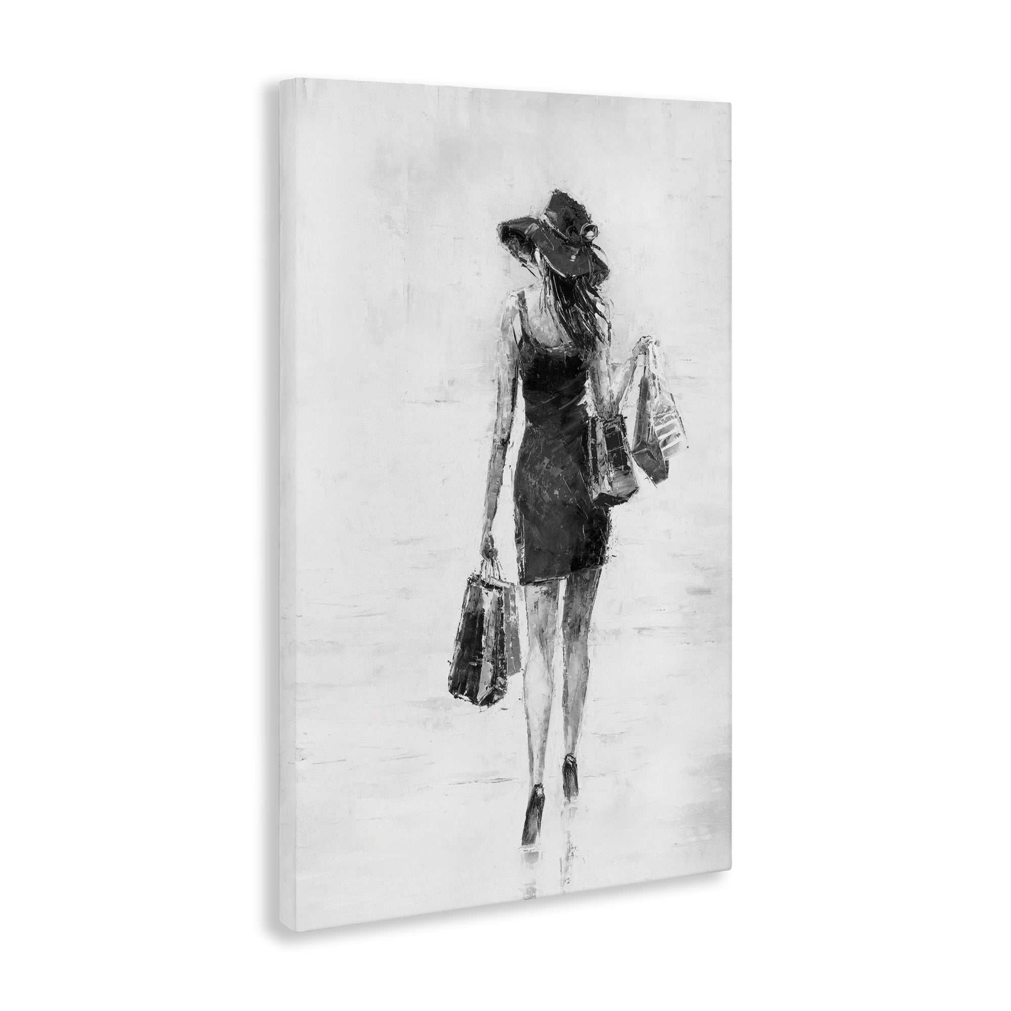 Stupell Industries Glam Shopper Girl Novelty Painting Gallery Wrapped Canvas Art Print Wall Art, 16 x 24