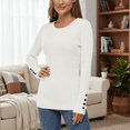 thumbnail image 3 of SOMER Women's Sweater Long Sleeve Button Pullover Lightweight Crew Neck Stretchy Business Casual Top for Work & Fall 2025 White, 3 of 7