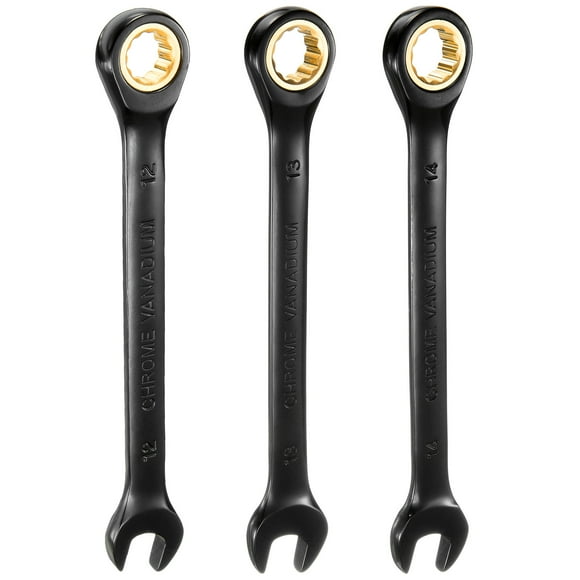 Uxcell 3Pcs Ratcheting Wrench 12,13,14mm Metric Open End Wrench 72-Teeth CR-V Steel 12 Point Nickel Plated Combination Ratchet Wrench