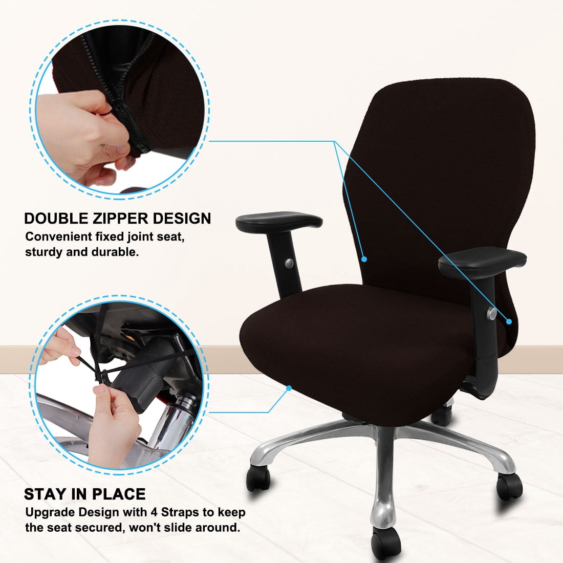 Unique Bargains Stretch Office Chair Cover Armchair Protector Slipcovers Coffee Color M