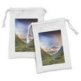 thumbnail image 1 of Landscape Fabric Pouch Set of 2, Serene Meadow with Narrow Riverbed Mountains Rainbow Grass Clouds Mist at Daytime, Drawstring Bag for Toiletries Masks and Favors, 9" x 6", Multicolor, by Ambesonne, 1 of 2
