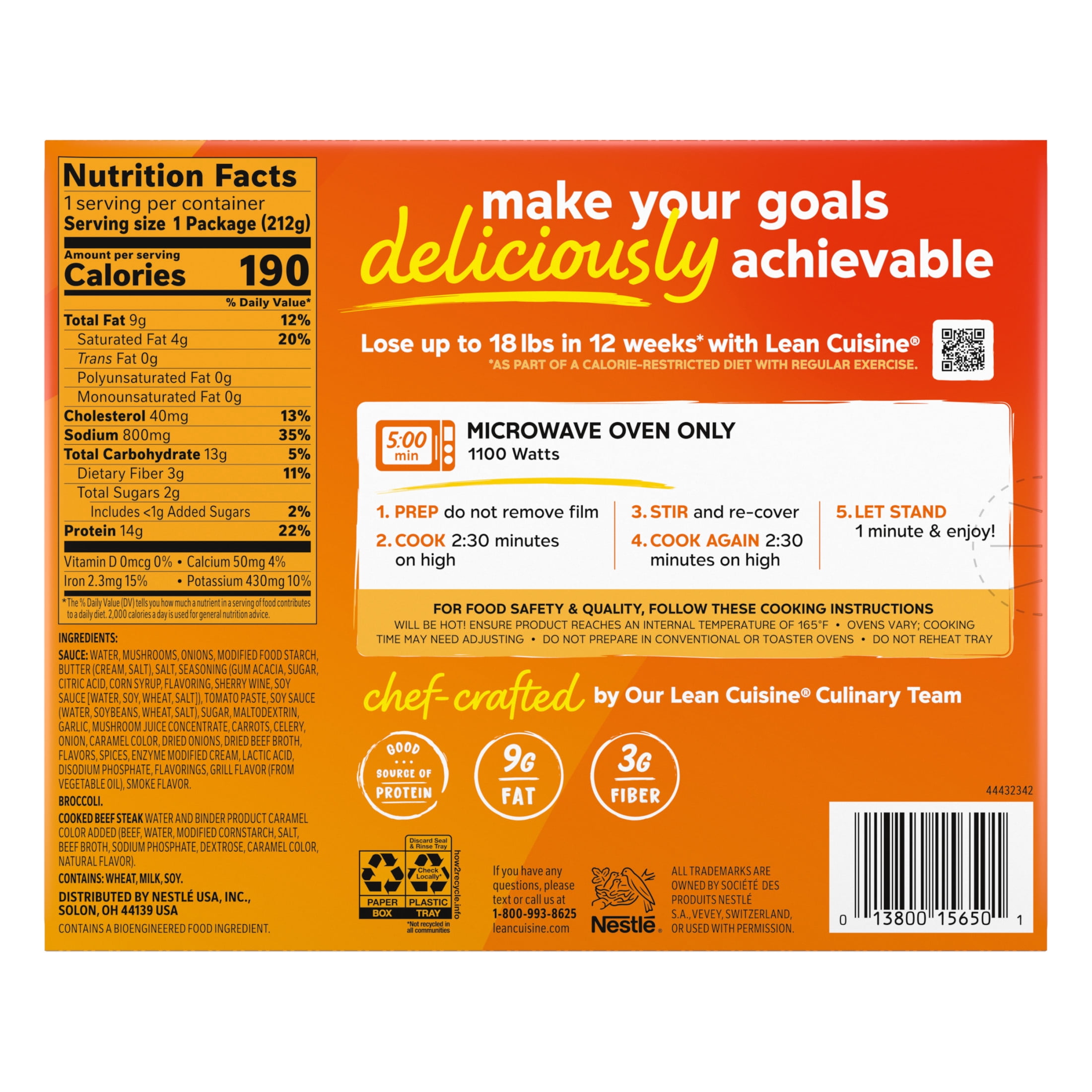Lean Cuisine Steak Portabella Microwave Meals for Lunch or Dinner, 7.5 oz (Frozen)