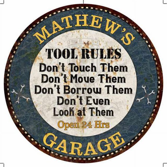 MATHEW'S Garage Rules 12" Round Metal Sign Garage Wall Décor 100140015326