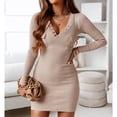 thumbnail image 4 of YHAJDS Women's Fall Winter Casual dress,Long Sleeve Dress Fall Dresses For Women Women's Dresses Knit Ribbed Button Waist Bodycon Midi Dress Long Sleeve Long Dress For Women, 4 of 5