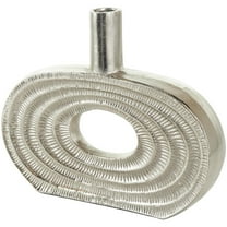 DecMode 10" Geometric Circular Silver Aluminum Metal Vase with Linear Etchings