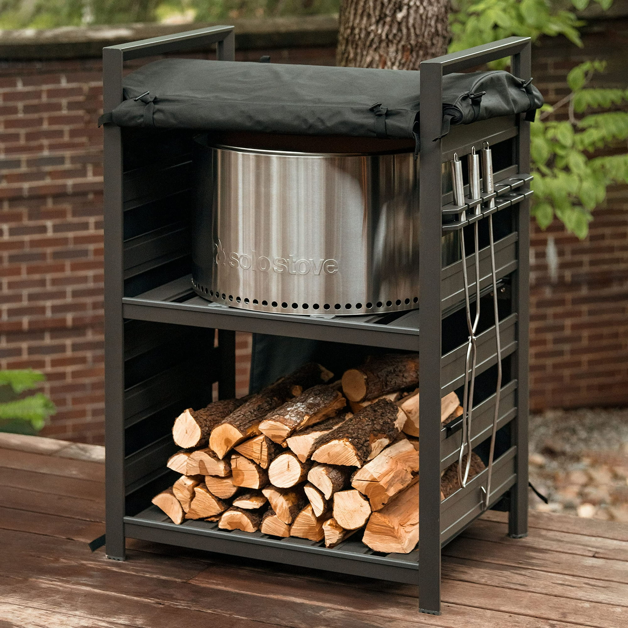Solo Stove Station Adjustable UVC Coated Cover Aluminum Firewood Rack Black