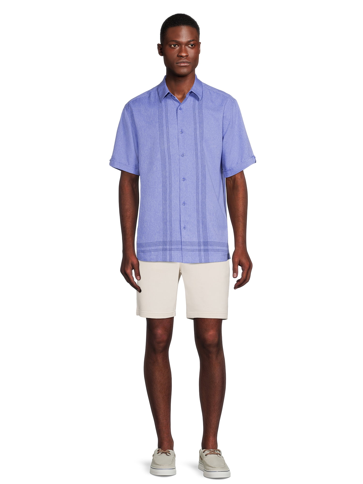Cafe Luna Men’s Woven L-Shaped Print Short Sleeve Shirt