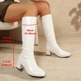 thumbnail image 6 of hopeusnice Square Toe Chunky Heel Knee High Boots Women Leather Stretch Boots for Daily Wear White 38, 6 of 9