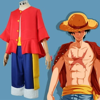 Anime Monkey D Luffy Cosplay Costume Full Set Leisure Red Shirt with Hat  Shoes Role-playing for Men Halloween Eve Carnival Party
