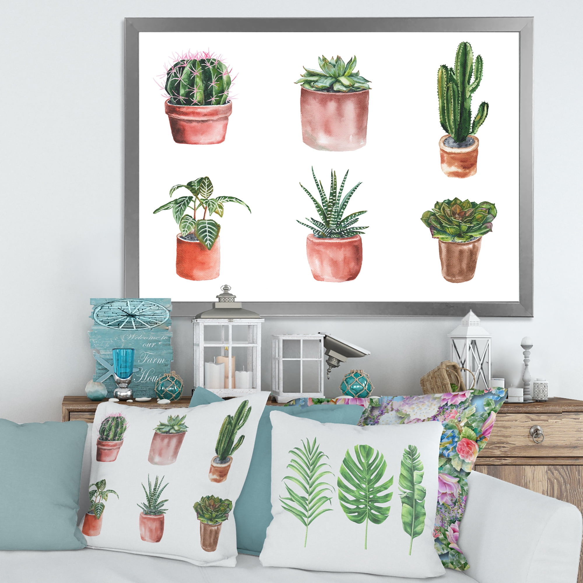 Designart 'Cactus and Succulents In A Clay Pot ' Traditional Framed Art Print