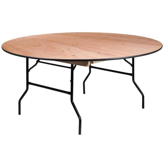 Bowery Hill 66" Round Wood Top Folding Banquet Table in Natural