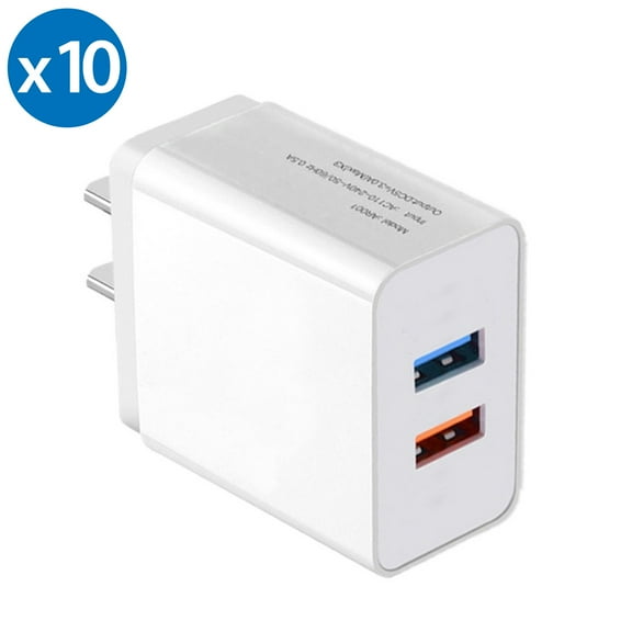 USB Wall Charger Adapter 1A/5V 10-Pack Travel Dual USB Charging Block Brick Charger Power Adapter Cube Compatible with Phone Xs/XS Max/X/8/7/6 Plus, Galaxy S9/S8/S8 Plus, Moto, Kindle, LG, HTC, Google