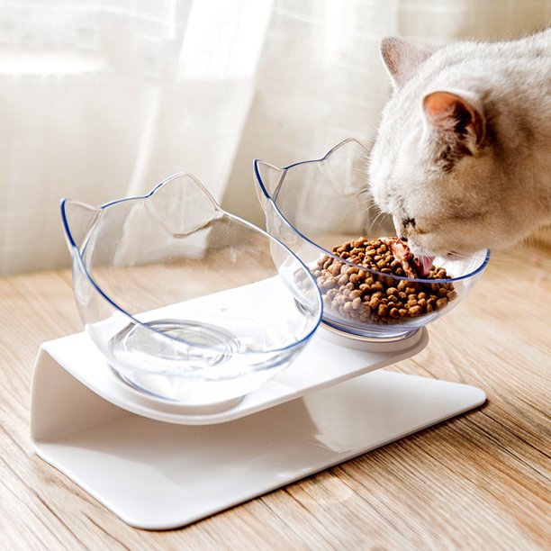 Cuenco para mascotas Worallymy, alimentador de plástico para protección del cuello, cuenco para bebida de agua de alimentación con bisel para animales, cuencos dobles Worallymy JD735800705