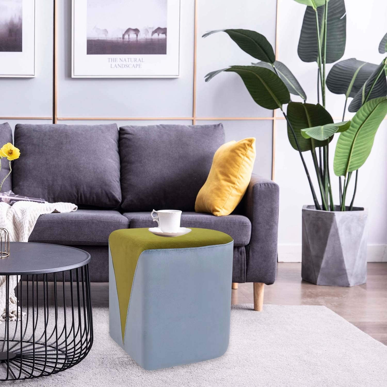 Versa Bangalore Pouf Sgabello quadrato Poggiapiedi per Soggiorno o Camera da letto. Puff