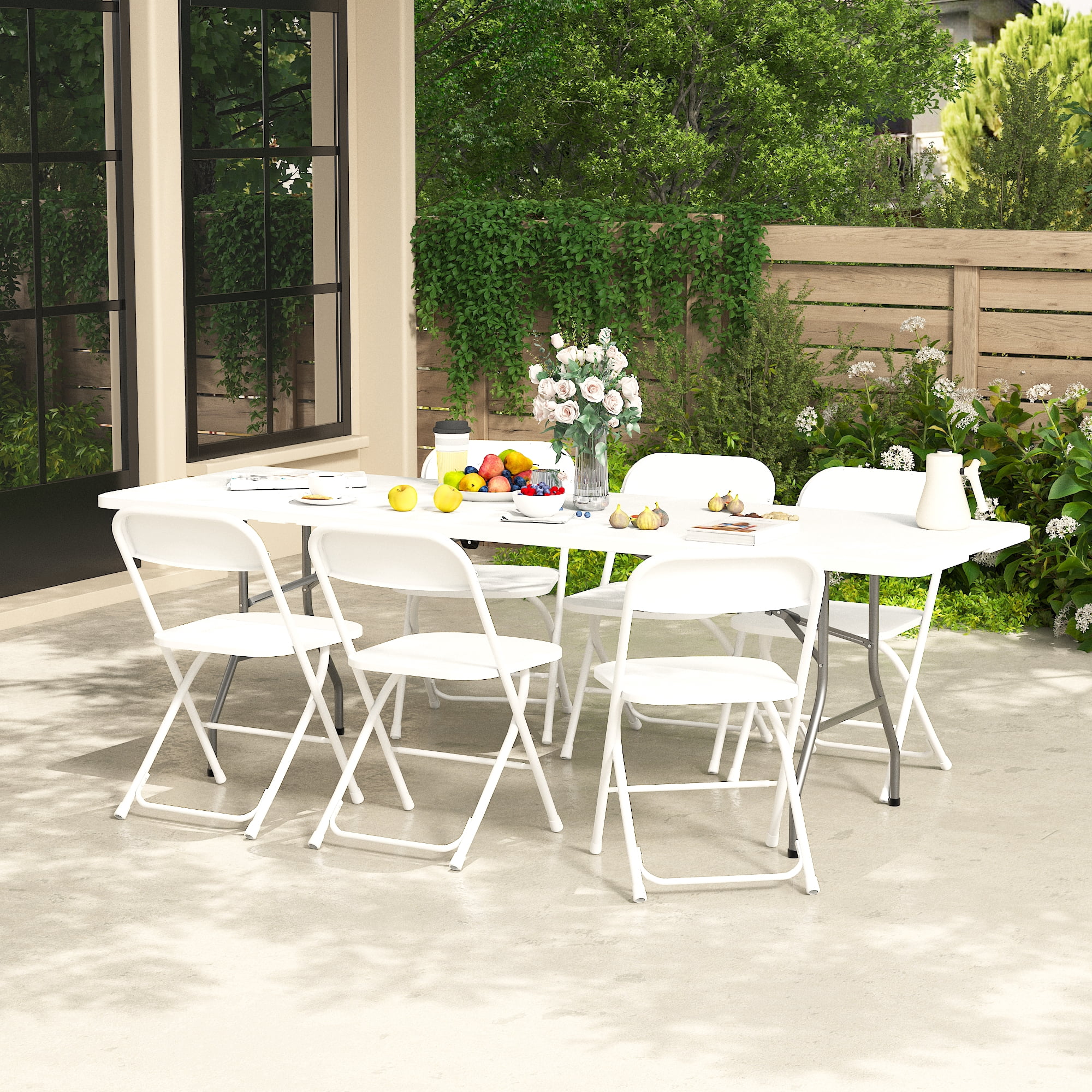 Leumius 4 Pack Folding Chair,Indoor Outdoor White Plastic Folding Chair,White