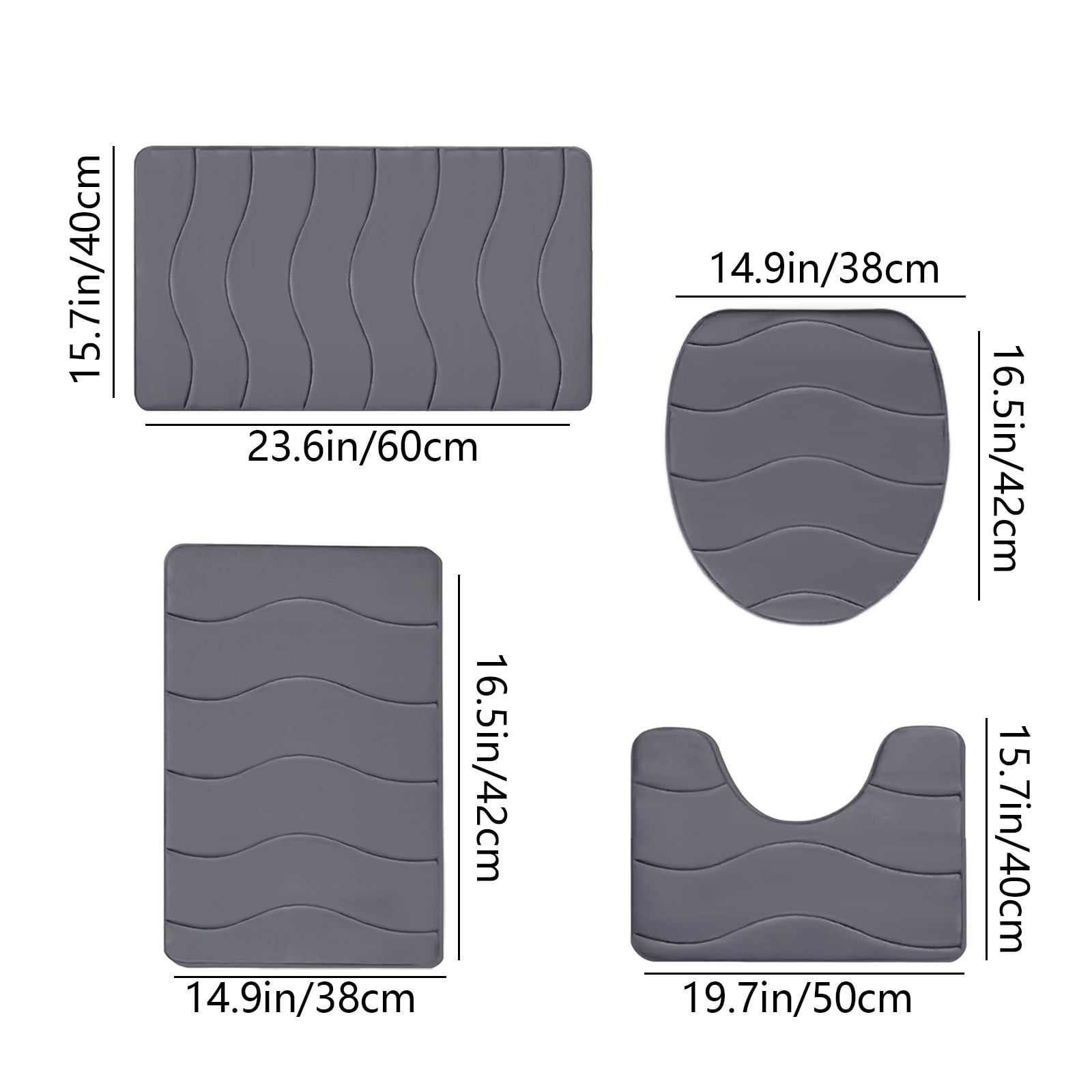 VOTRUDI Bathroom Rugs Clearance,Dark Gray No Slip Memory Foam Bathroom Rugs and Mats Washable Set of 4,Bath Rugs and Mats for Bathroom Floor