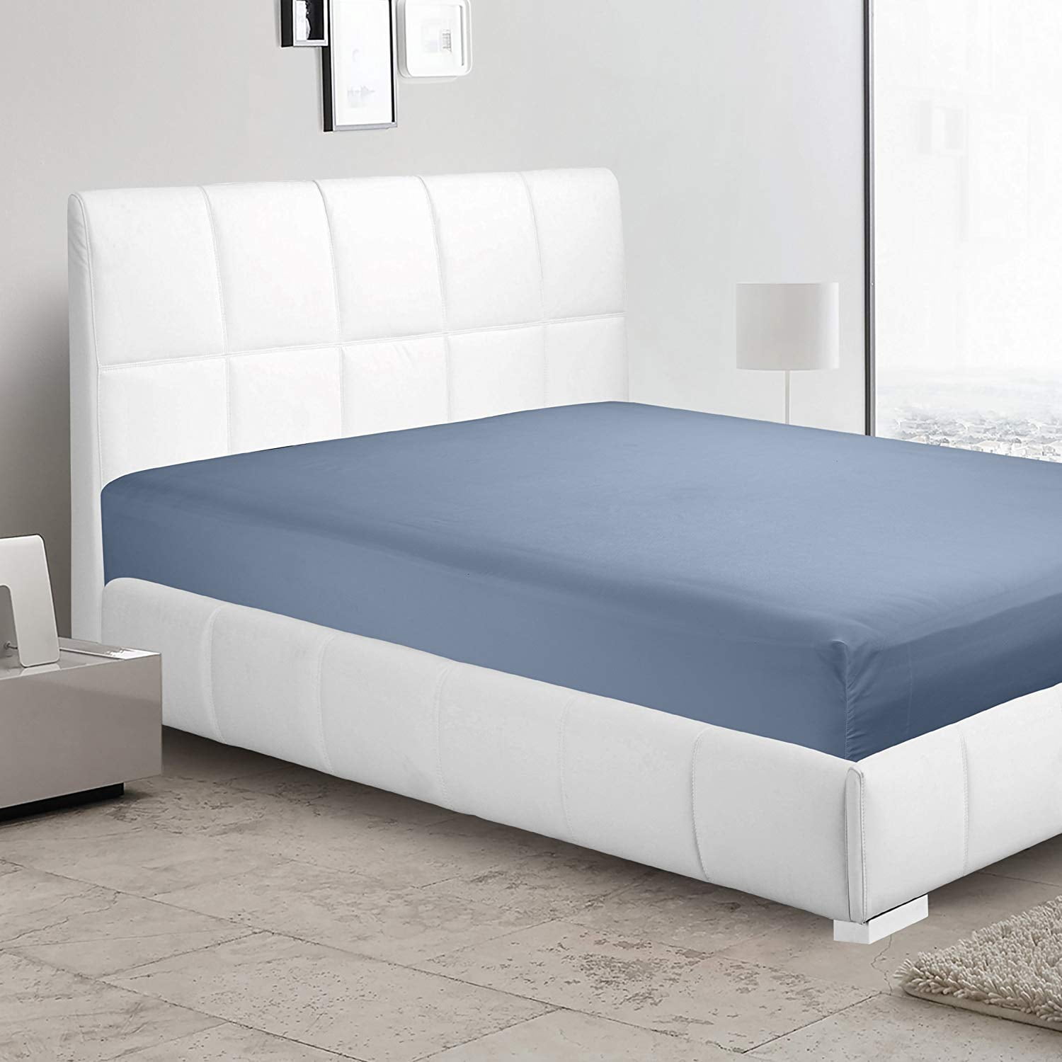 Clara Clark Premier 1800 Collection Single Microfiber Fitted Sheet, Full Size, Navy Blue