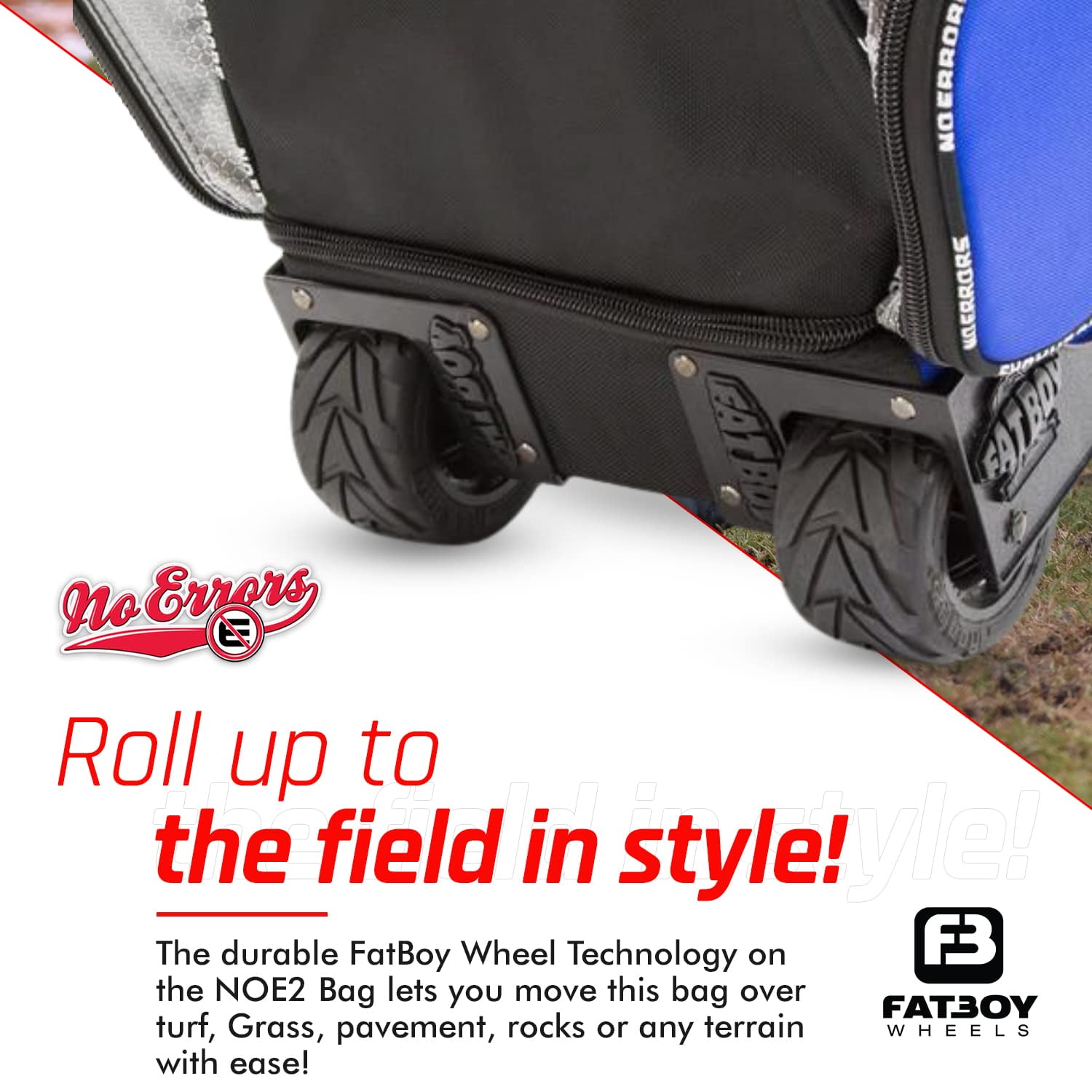 No Errors NO E2 Wheeled Catchers Gear Bag - Large Baseball and Softball Bag for Catcher’s Equipment with Fatboy Wheels