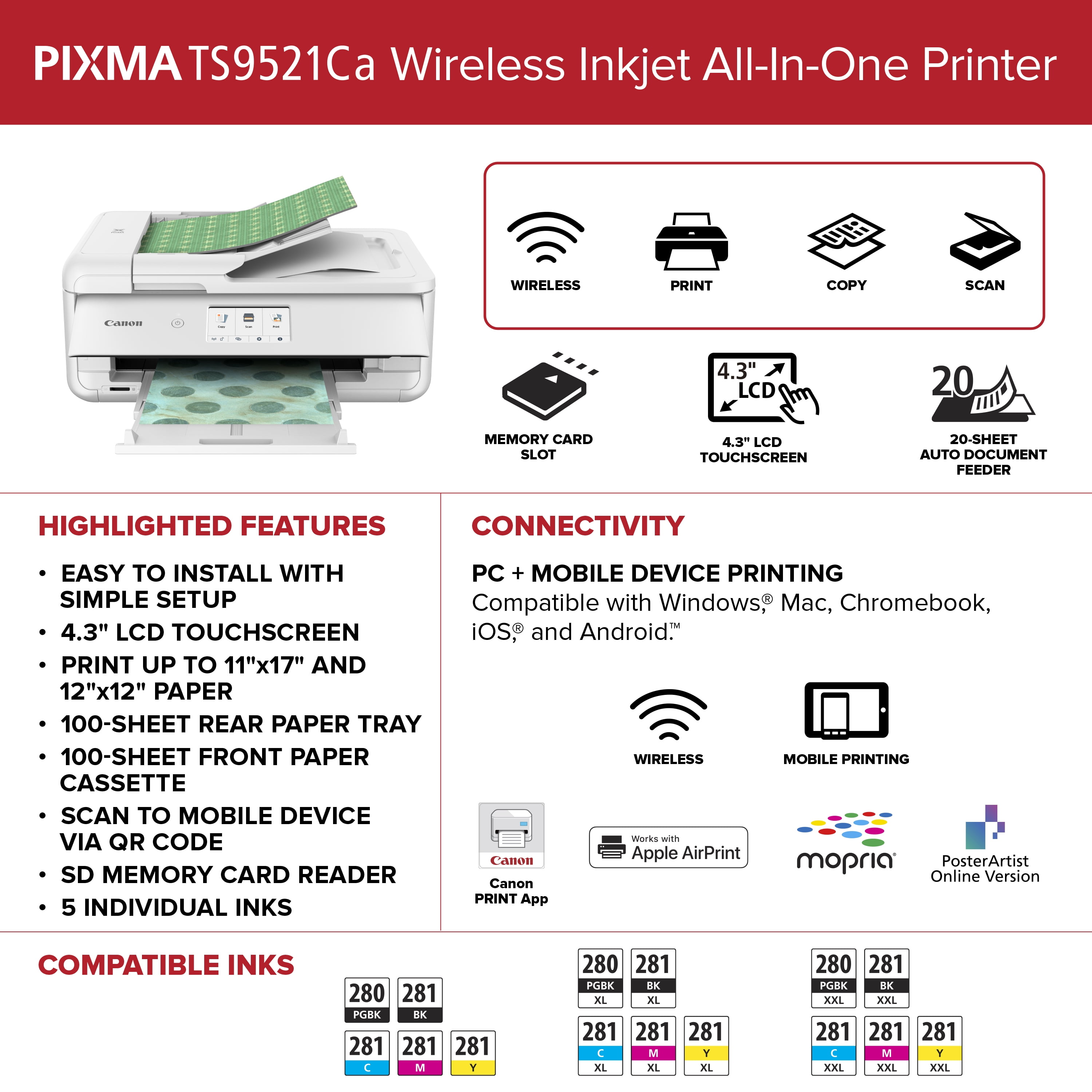 Canon PIXMA TS9521Ca White Wireless Inkjet All-In-One Printer